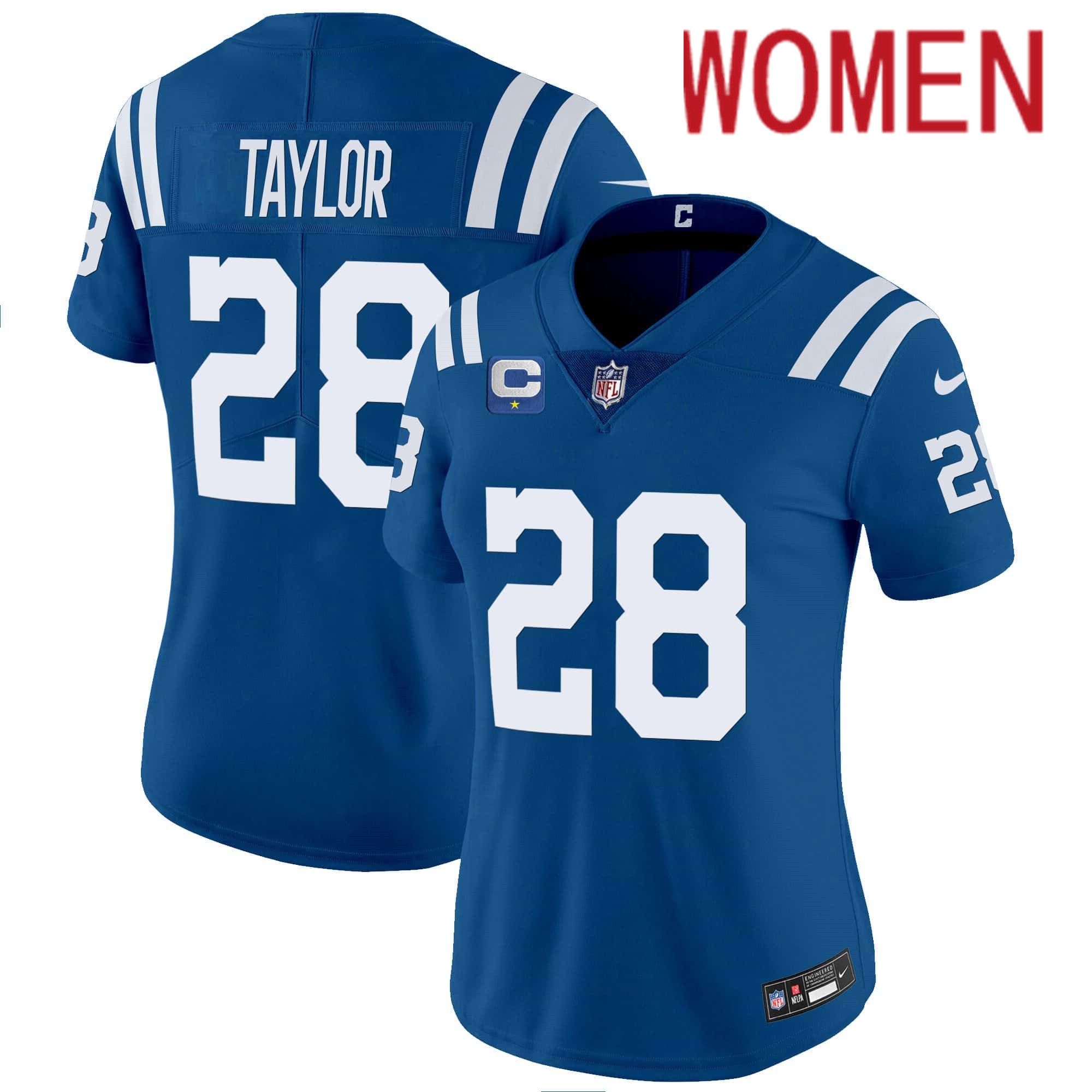 Women Indianapolis Colts 28 Taylor Blue 2024 Nike Vapor Limited NFL Jersey style 1